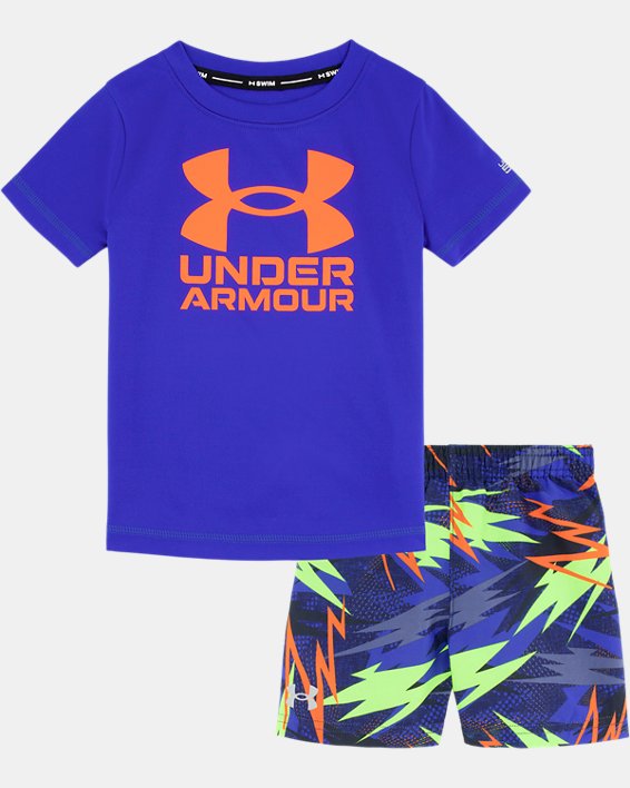 Boys' Infant UA Rowdy Bolts Surf Shirt & Volley Shorts Set, Blue, pdpMainDesktop image number 0
